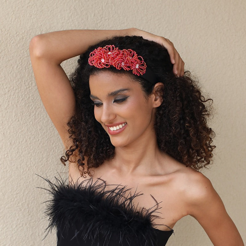 Fashionable floral handmade beaded headband headwear