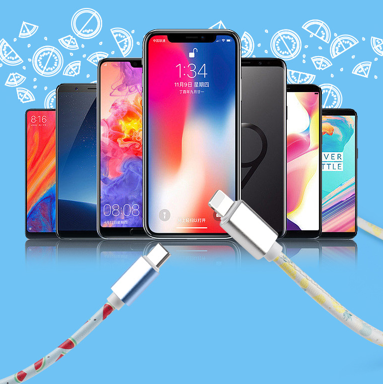 Creative data cable cartoon fruit cute fruit leather data cable suitable for Apple and Huawei phones