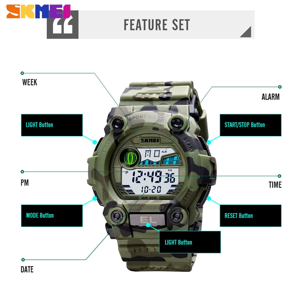 SKMEI 1633 New Men's Watches SKMEI Sports Digital Alarm LED Wristwatch For Male Gift Waterproof Electronic Women Clock Relojes Hombre