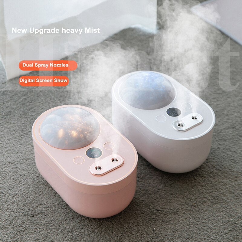 1L Projection Light Air Humidifier Dual Nozzle 4000mAh Rechargeable Battery Wireless Ultrasonic Aroma Diffuser Mist Maker Fogger