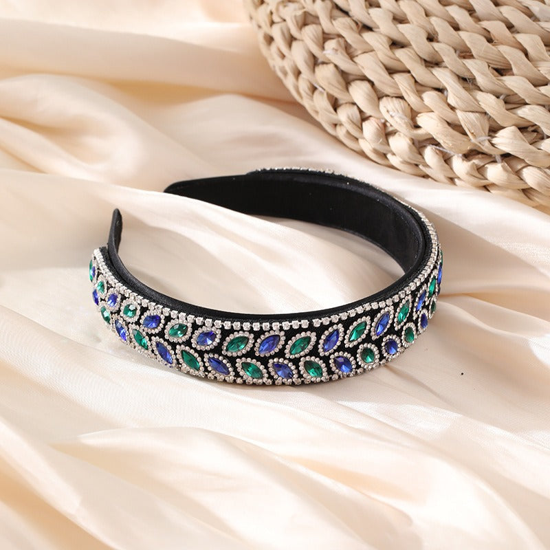 Fashionable and versatile fabric with wide edges and diamond inlay for women's hair accessories