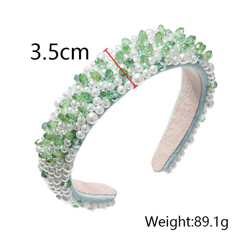 Fashionable pearl hair band for washing face, wide brimmed crystal sponge headband for women