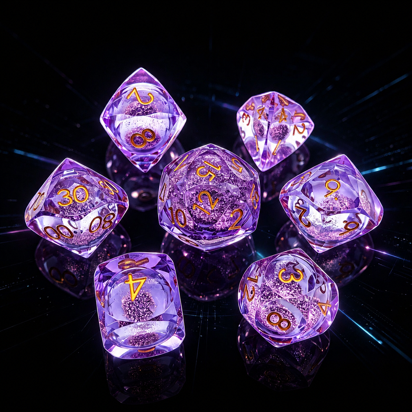 Polygon Dice Set Gemstone Appearance Liquid Resin DND Dungeons &amp; Dragons COC TTRPG D6
