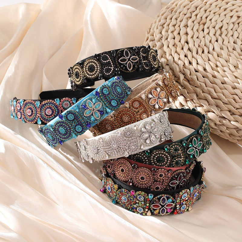 Fashionable Super Sparkling Colorful Water Diamond Wide Edge Heavy Industry Hair Accessories Headband