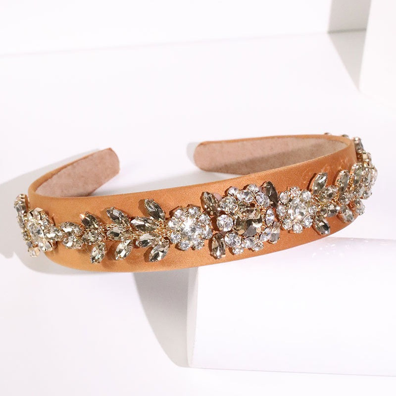 Super Sparkling Baroque Crystal Flower Headband Gold Velvet Retro Headband