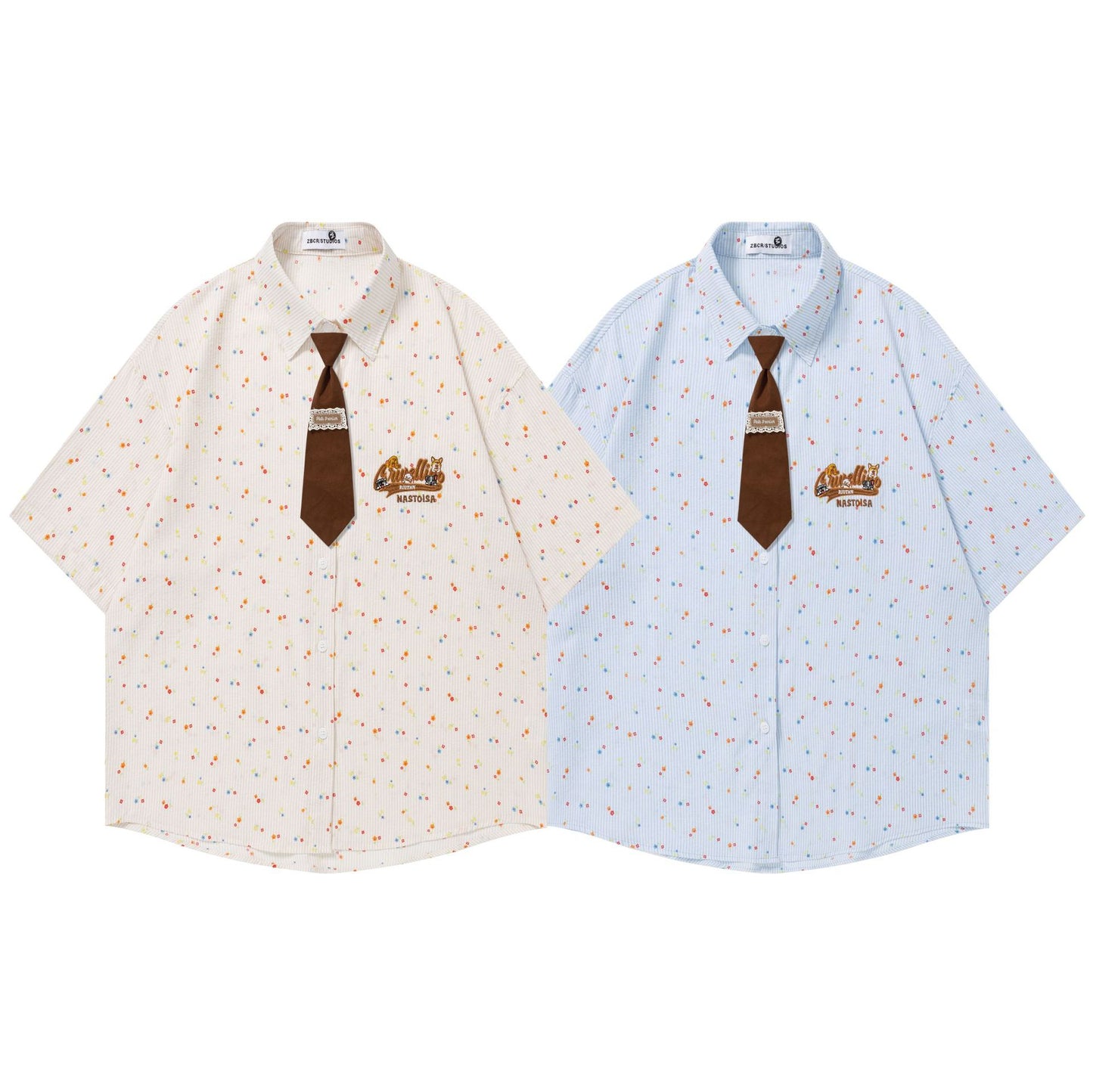 Embroidered contrasting tie short sleeved