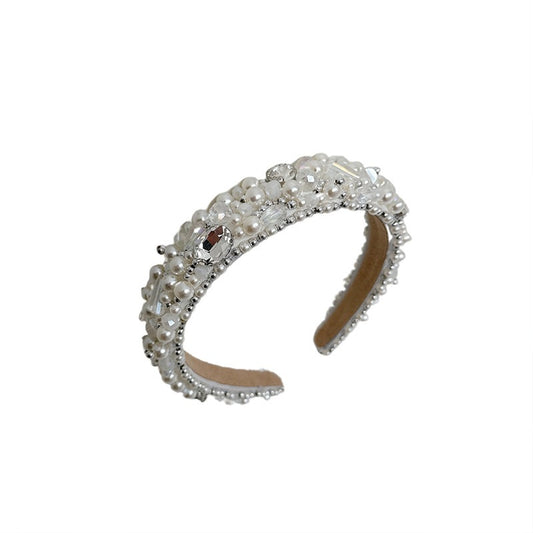 New handmade beaded crystal pearl retro exaggerated internet celebrity hot selling thin edge hair accessories