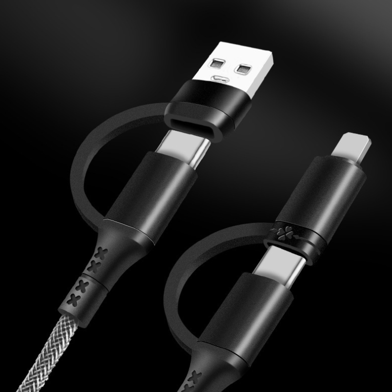 Four in one braided data cable PD60W fast charging cable suitable for Apple and Huawei phone Type-C flash charging cable
