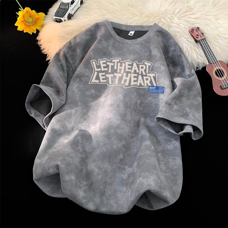Men's Short Sleeve T-Shirt Loose Fit Tie-Dye Top Shirt
