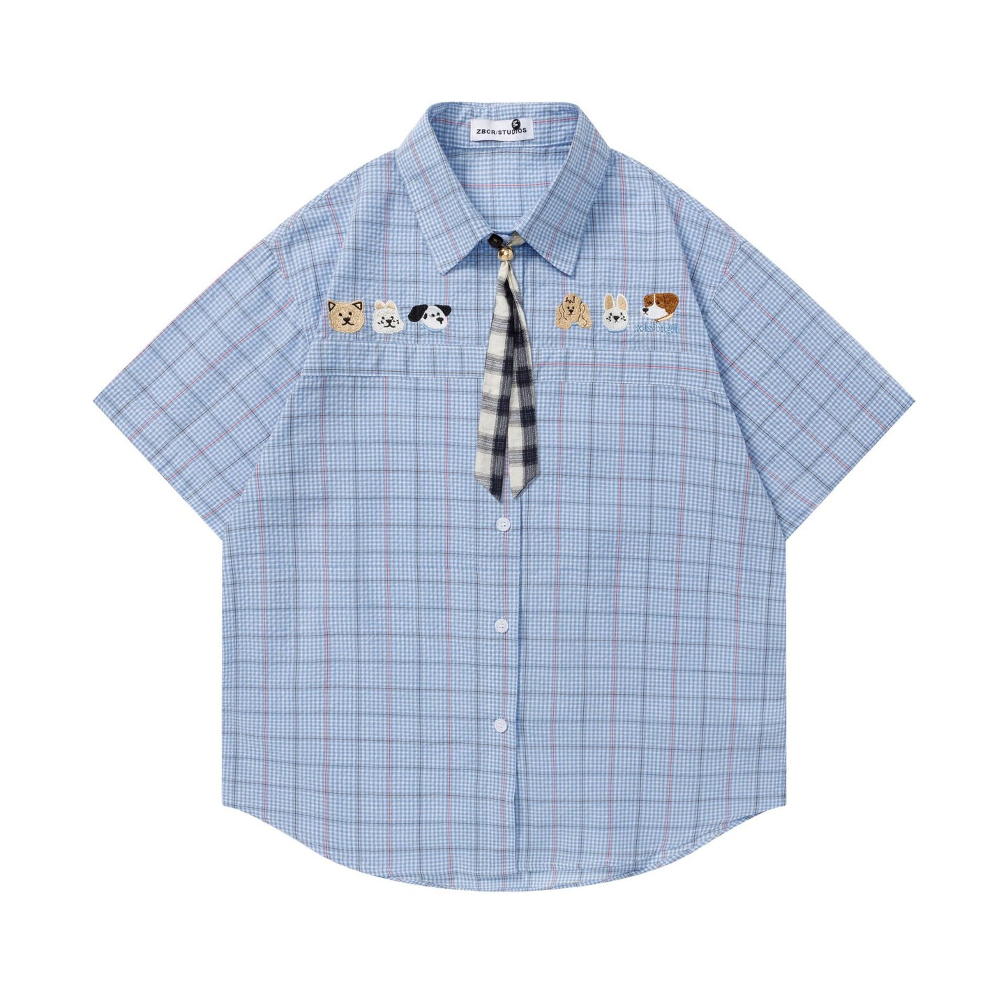 Dog Embroidered Tie Short Sleeve
