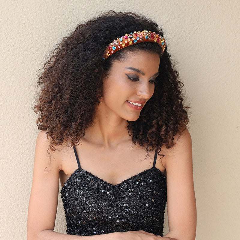 Fashionable metal flower sponge Baroque style colored rhinestone headband hair accessories