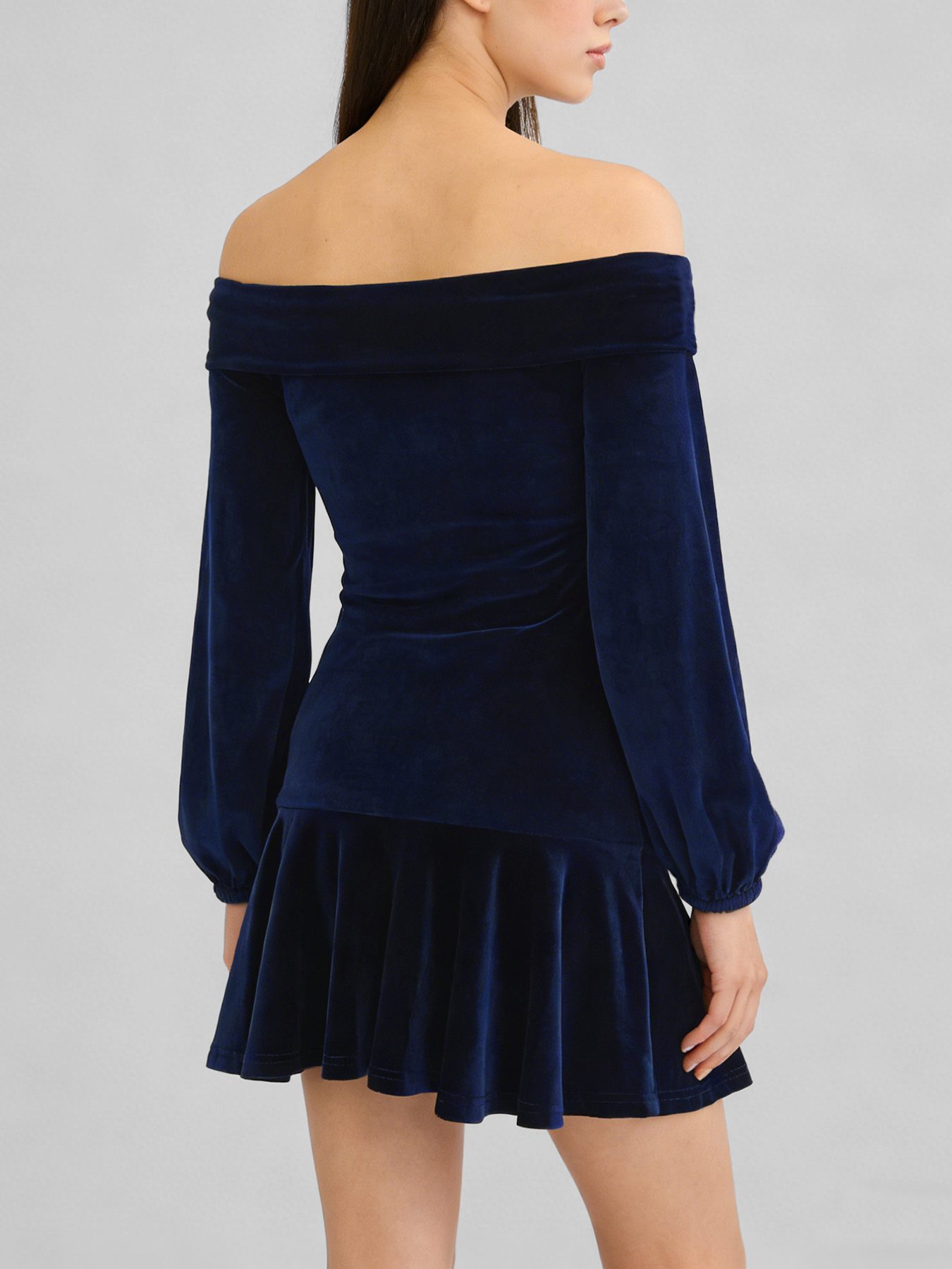 Elegant velvet off-shoulder lantern sleeve dress for women