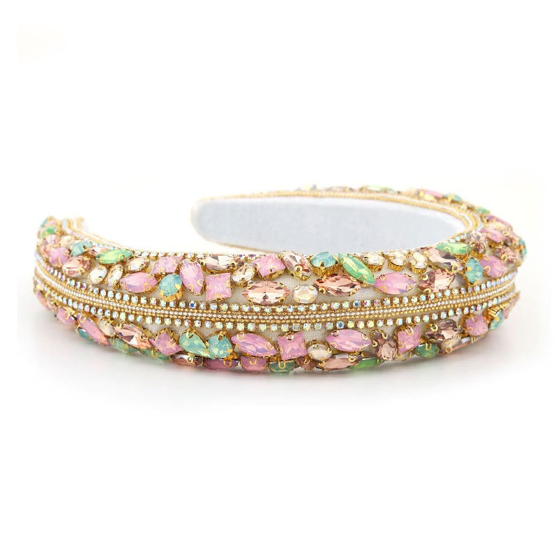 Baroque retro exaggerated colored glass diamond hair hoop women's flannel wide edge hair accessories