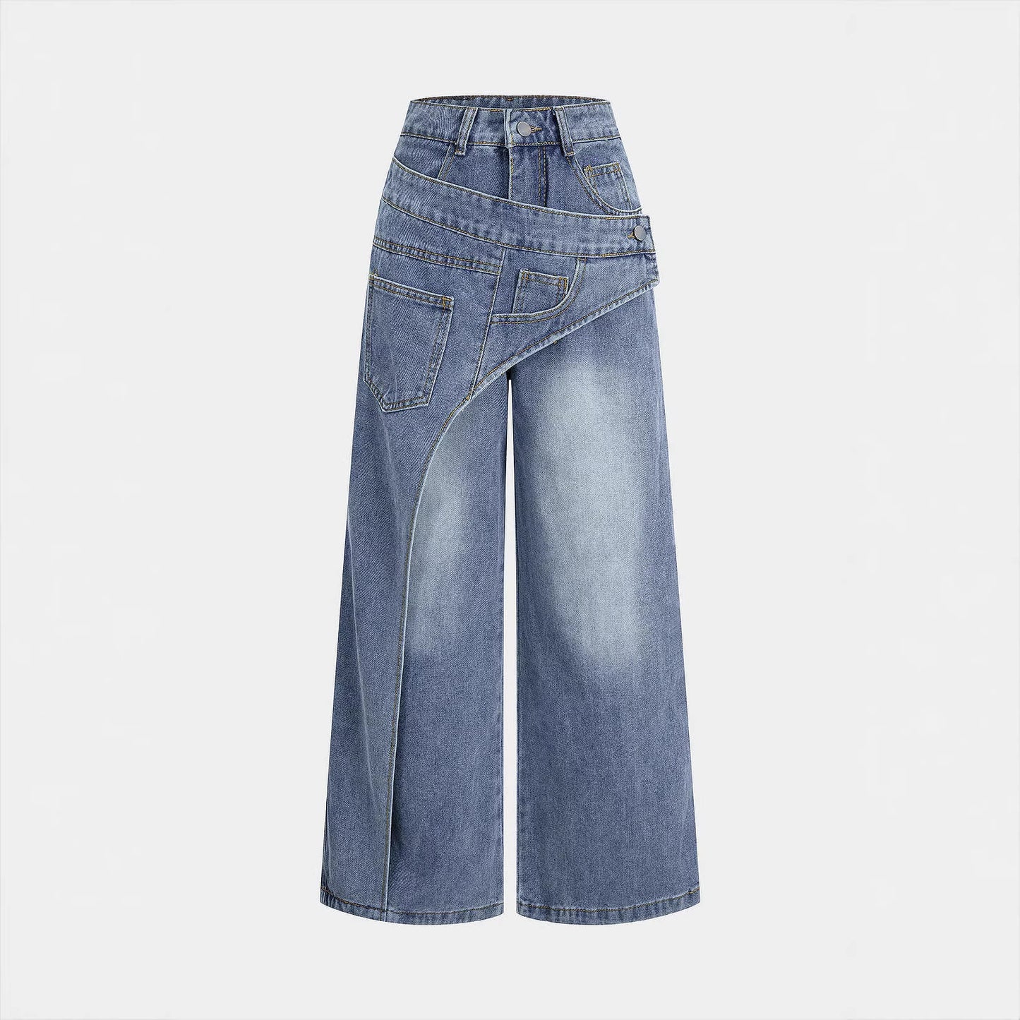 Street Style Deconstructed Asymmetrical Design Denim Pants