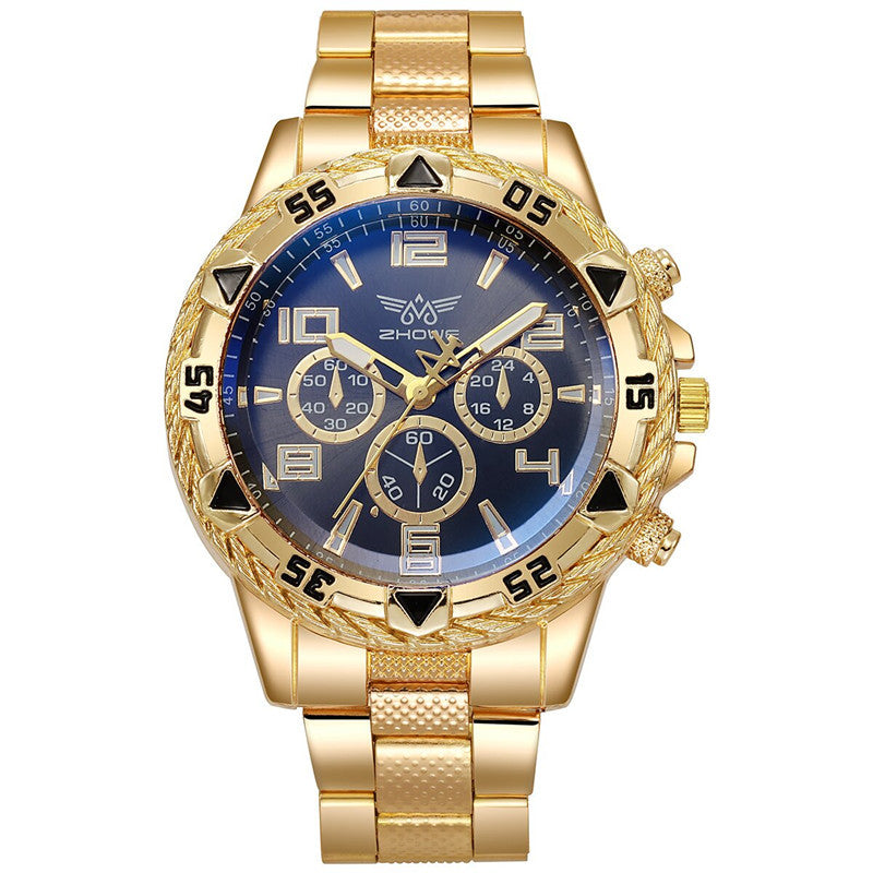 Men's casual sports men's watch steel strap quartz watch large dial