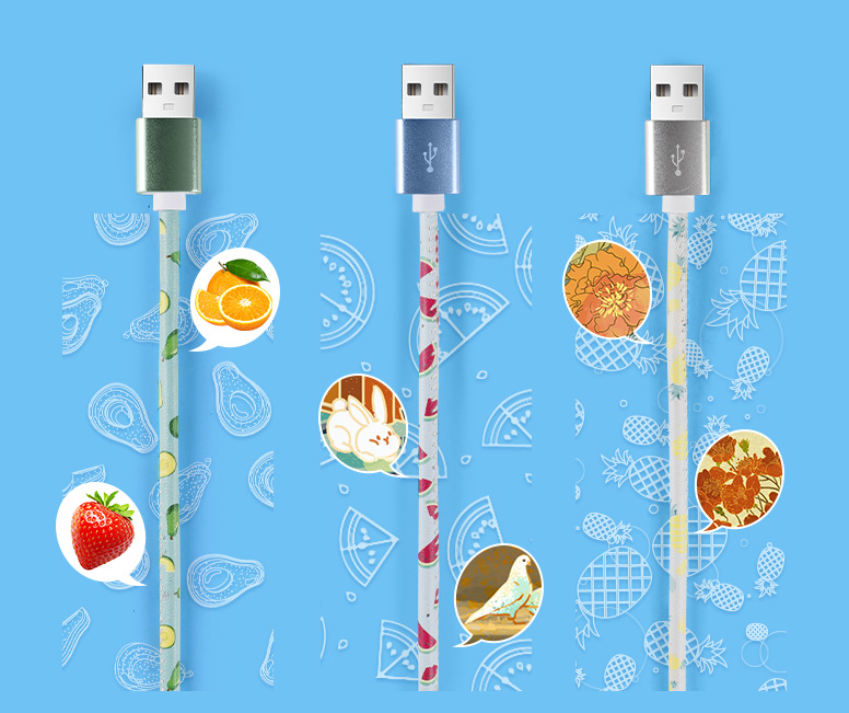 Creative data cable cartoon fruit cute fruit leather data cable suitable for Apple and Huawei phones