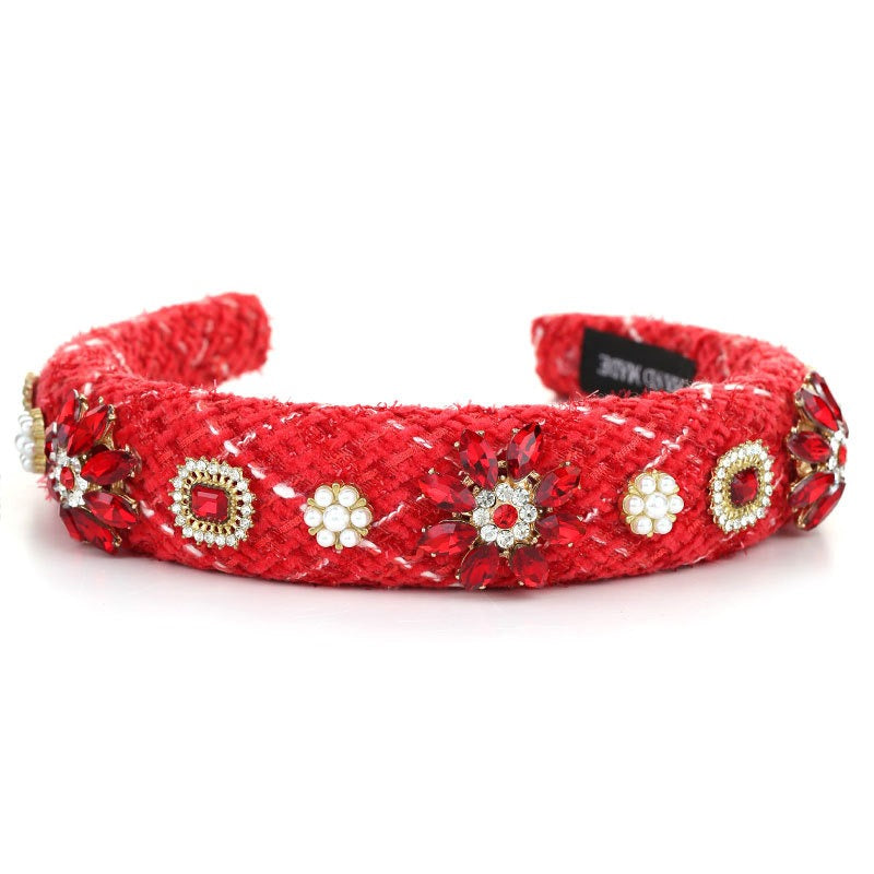Fashionable fabric wide edge washbasin headband with diamond inlay