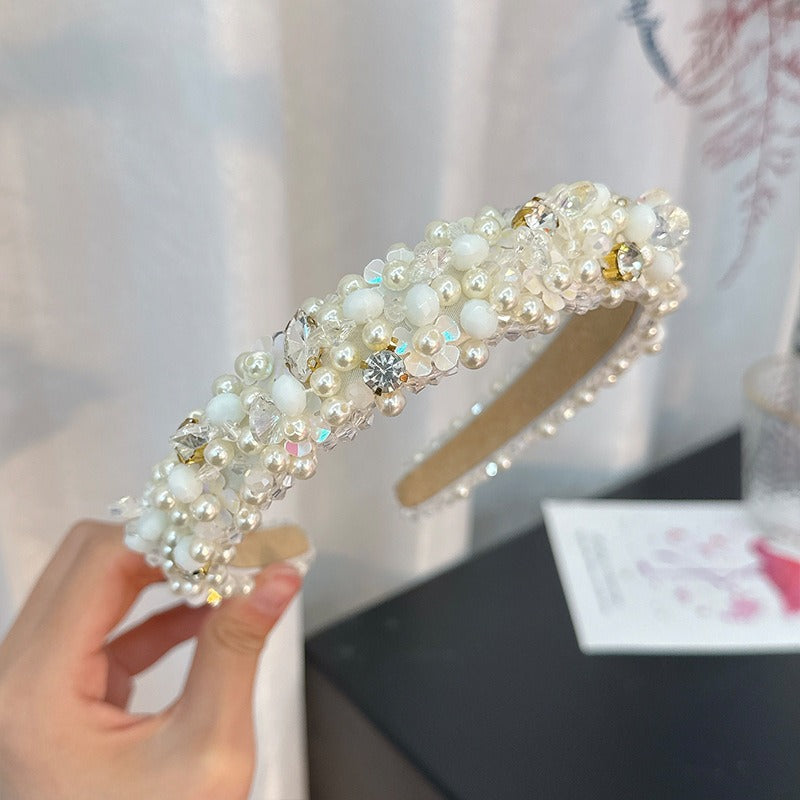 Hand sewn crystal shell headband for pearl hair accessories