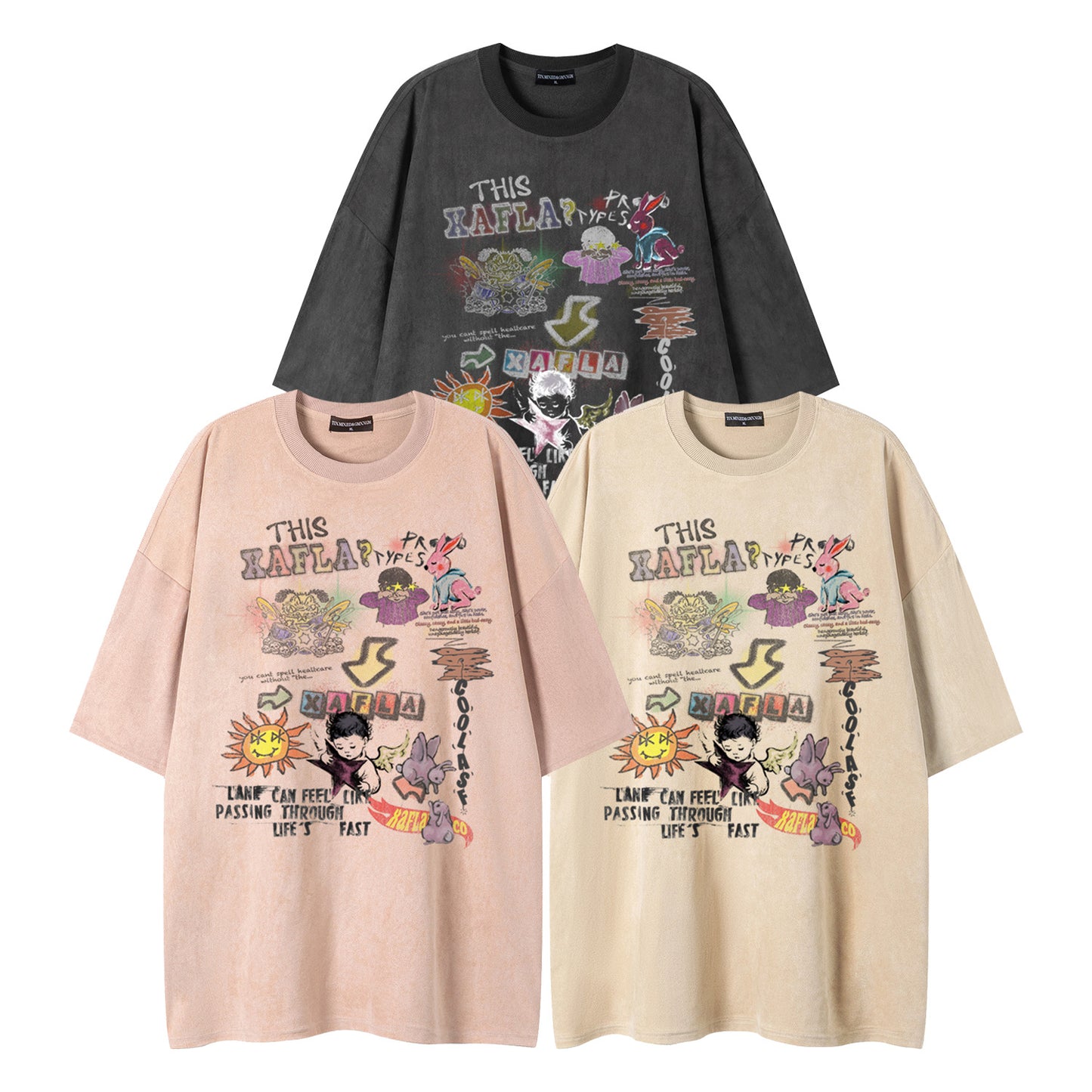 Cartoon graffiti printed short sleeved shirt