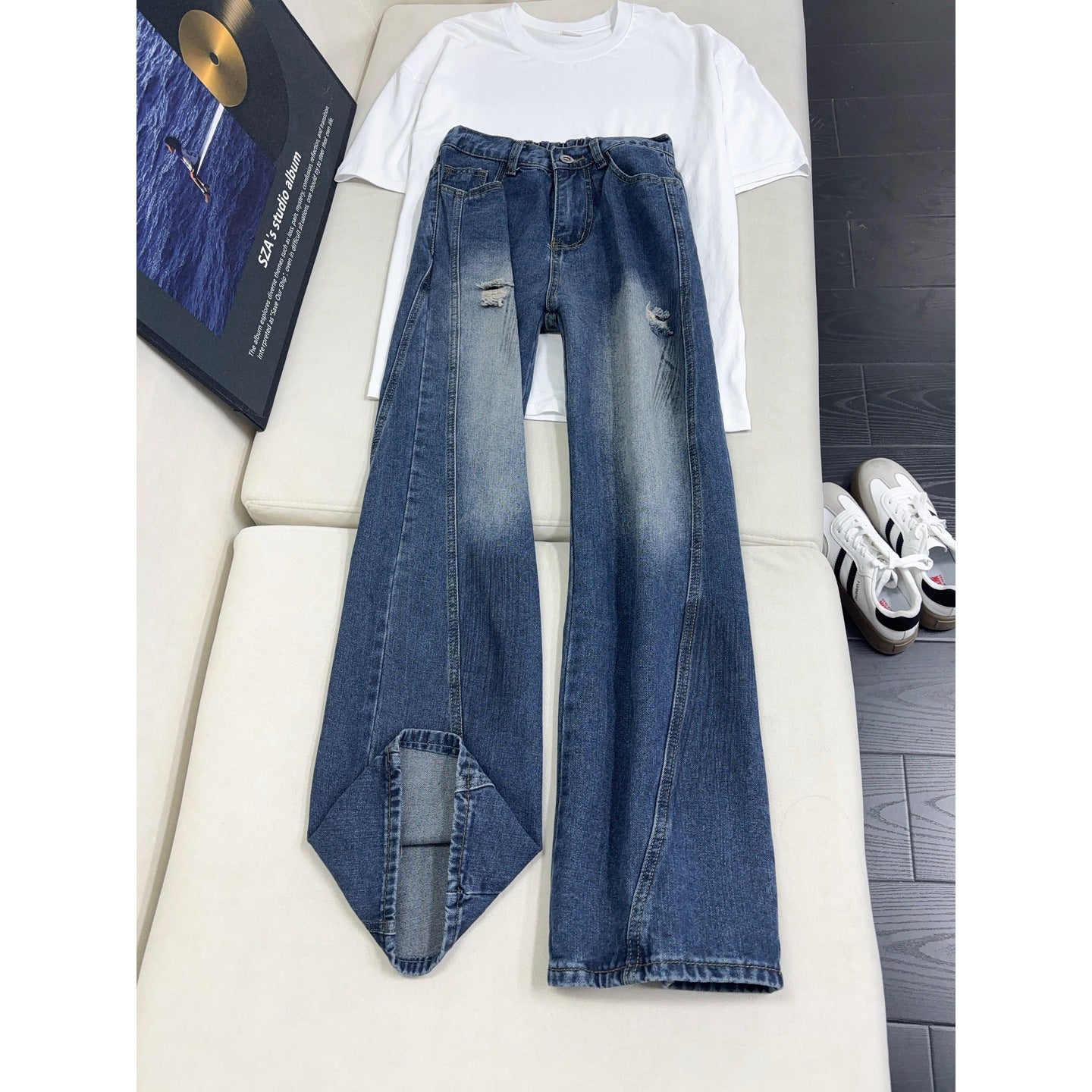 Retro Blue Splatter Distressed Denim Pants