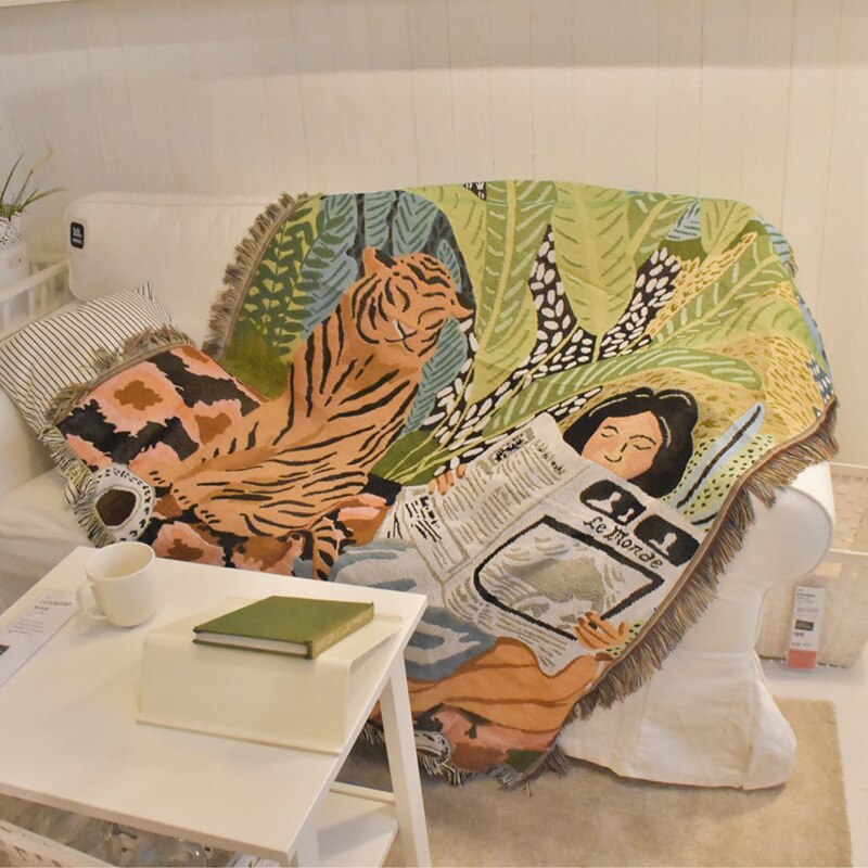 Nordic Multifunction Tiger Newspaper Girl Bohemia Throw Blanket Sofa Covers Tassel Dust Cover Air Conditioning Blankets For Bed