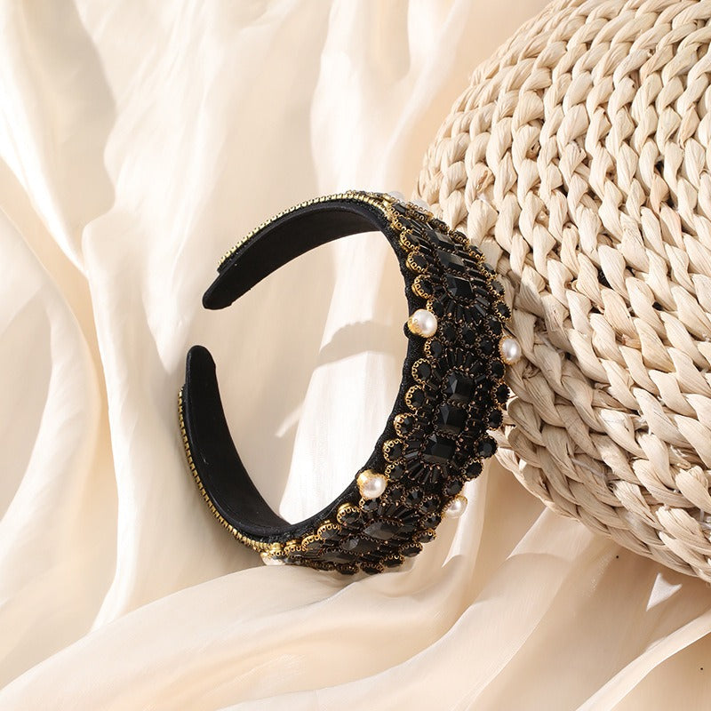 Heavy Industry Full Diamond Pearl Head Hoop Women's Thickened Sponge Embroidery Ball Hair Accessories