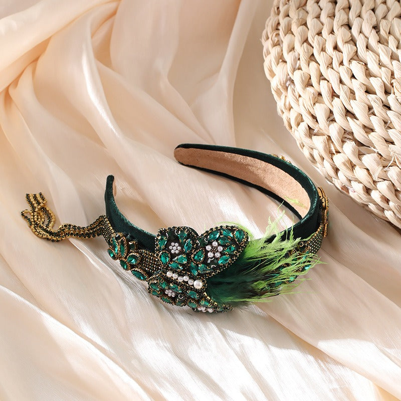 Butterfly rhinestone tassel feather headband headband