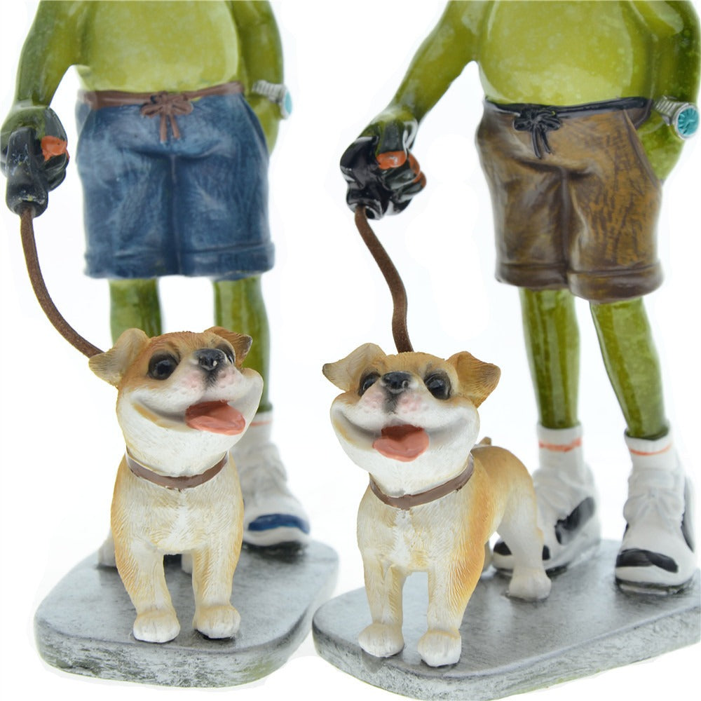 Home Furnishing Brothers Walk Dogs Together Frog Resin