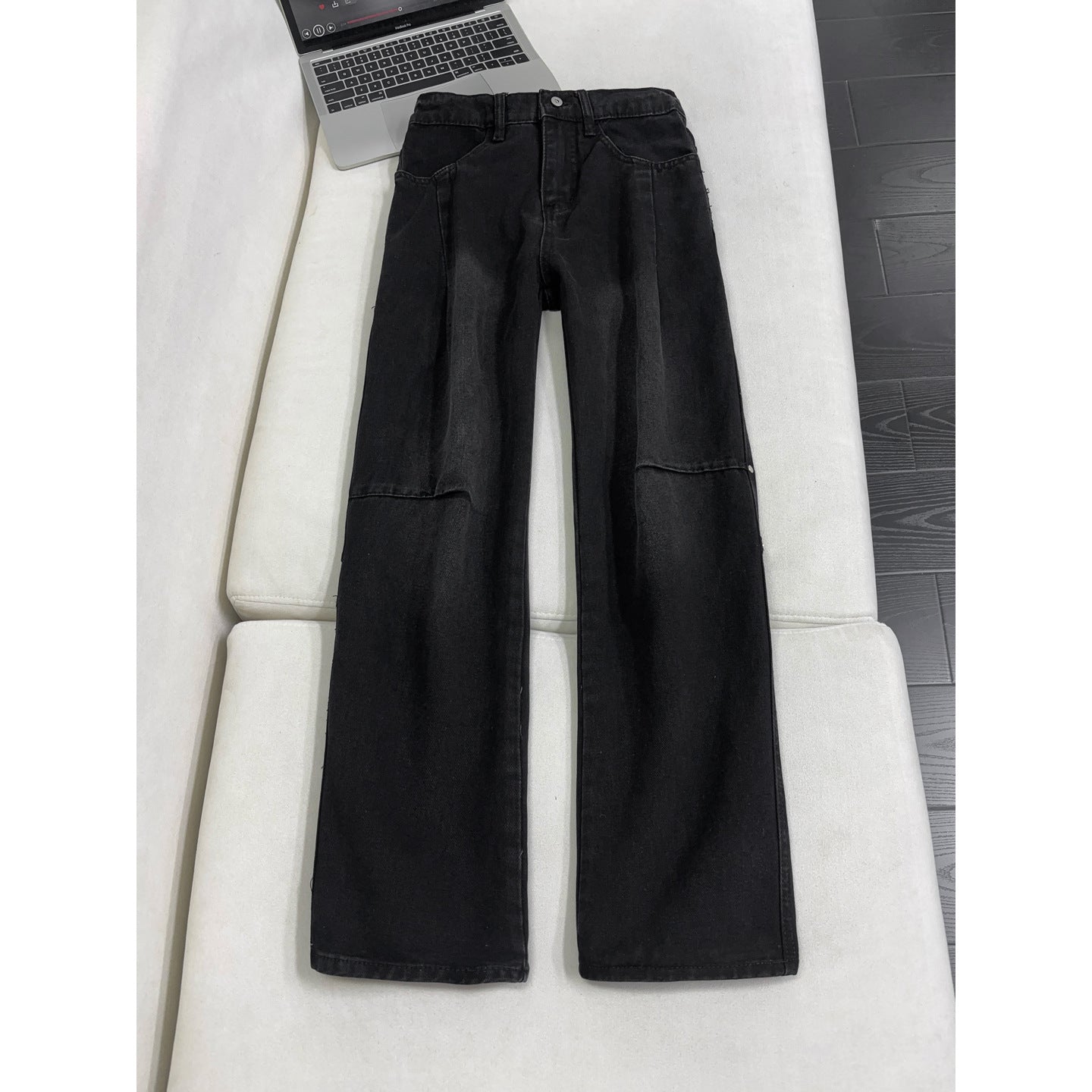 Lightning Pattern Washed Denim Pants Men Straight Leg Pants