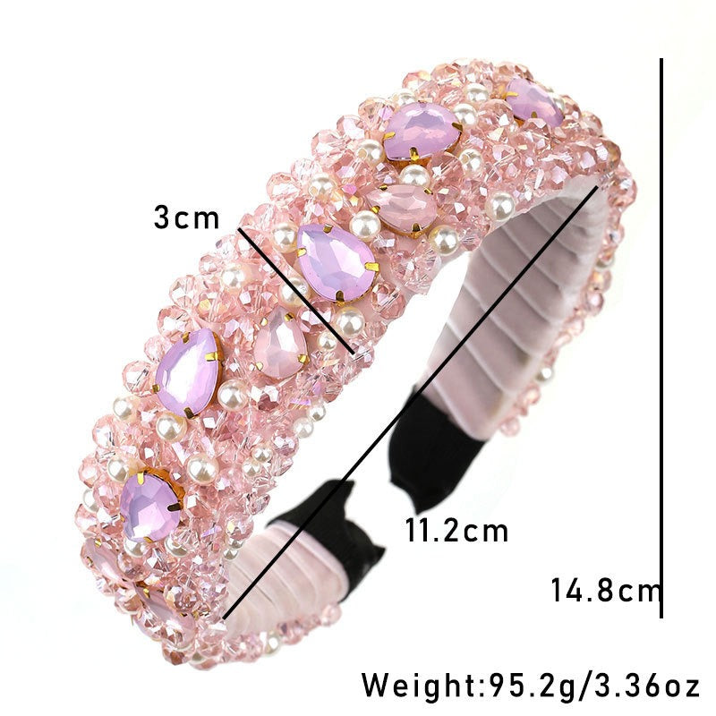 Fashionable Super Sparkling Crystal Pearl Hair Hoop Handsewn Simple Face Wash Headband