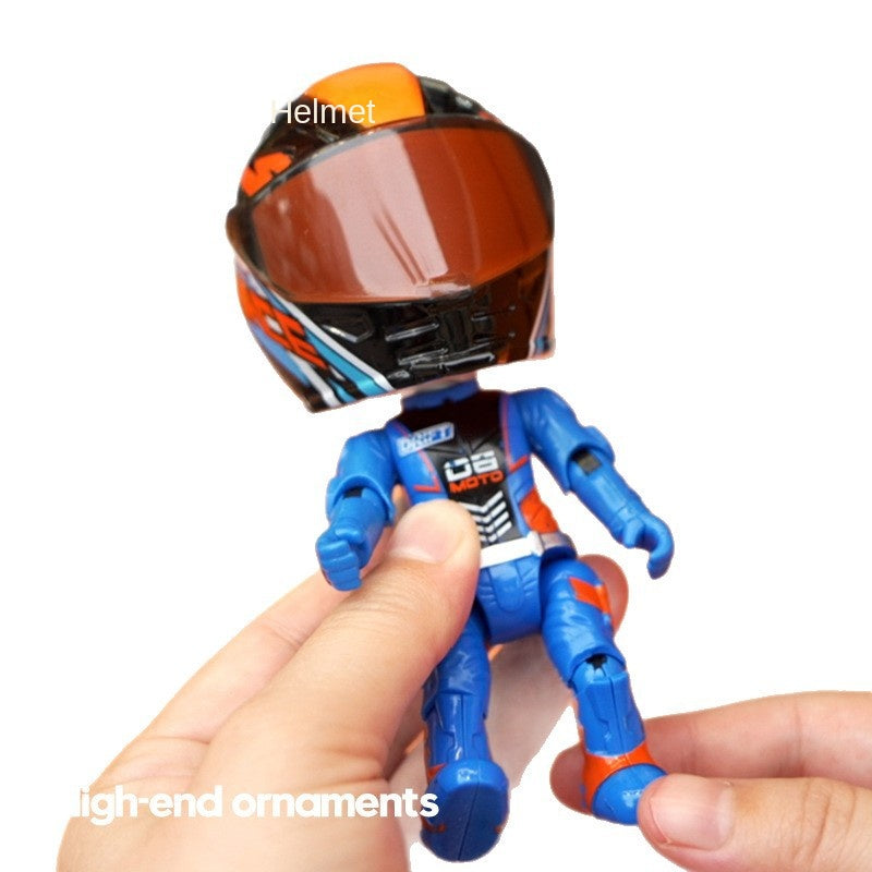Simulation motorcycle rider alloy deformed doll helmet figurine figurine