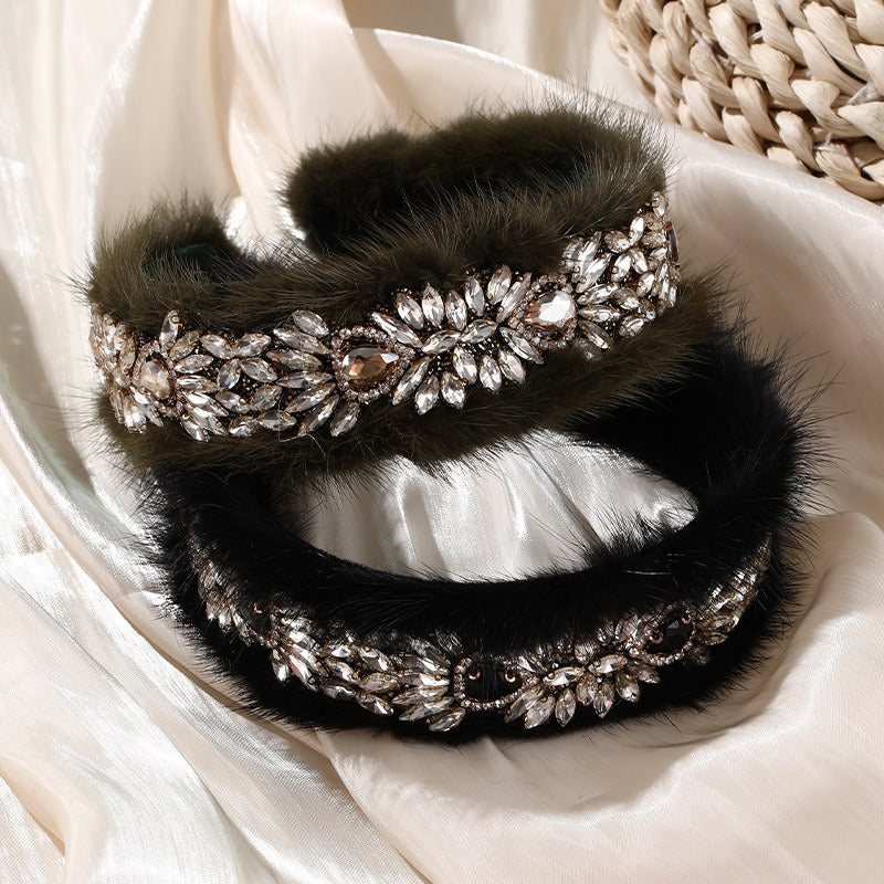 Glass Diamond Full Diamond Mink Fleece Fashionable Wide Edge Hair Hoop