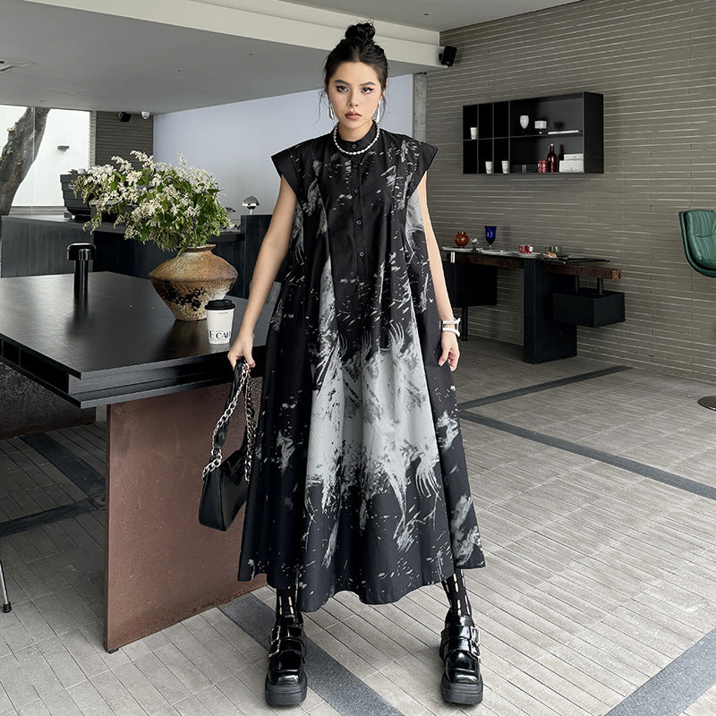 Printed niche dress loose and personalized A-line skirt