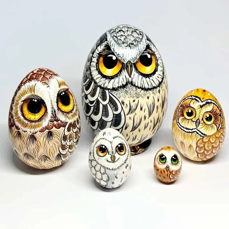 New Owl Nesting Egg Owl Wooden Craft Ornament Home Desktop Decoration