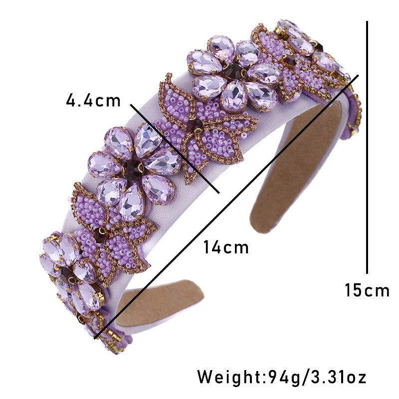 Crystal Rice Pearl Flower Heavy Industry Sponge Pressing Hair Headband Headband