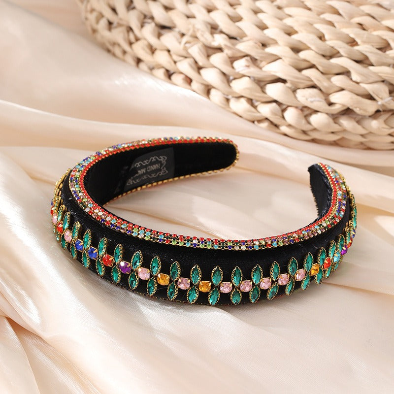 Fashionable rhinestone floral heavy industry Baroque wide brimmed sponge headband headband