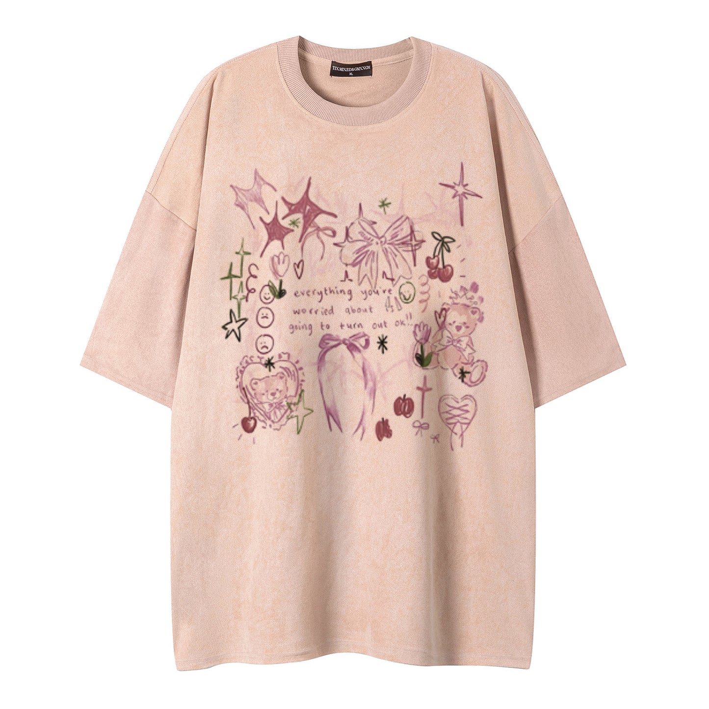 Graffiti teddy bear printed short sleeved shirt