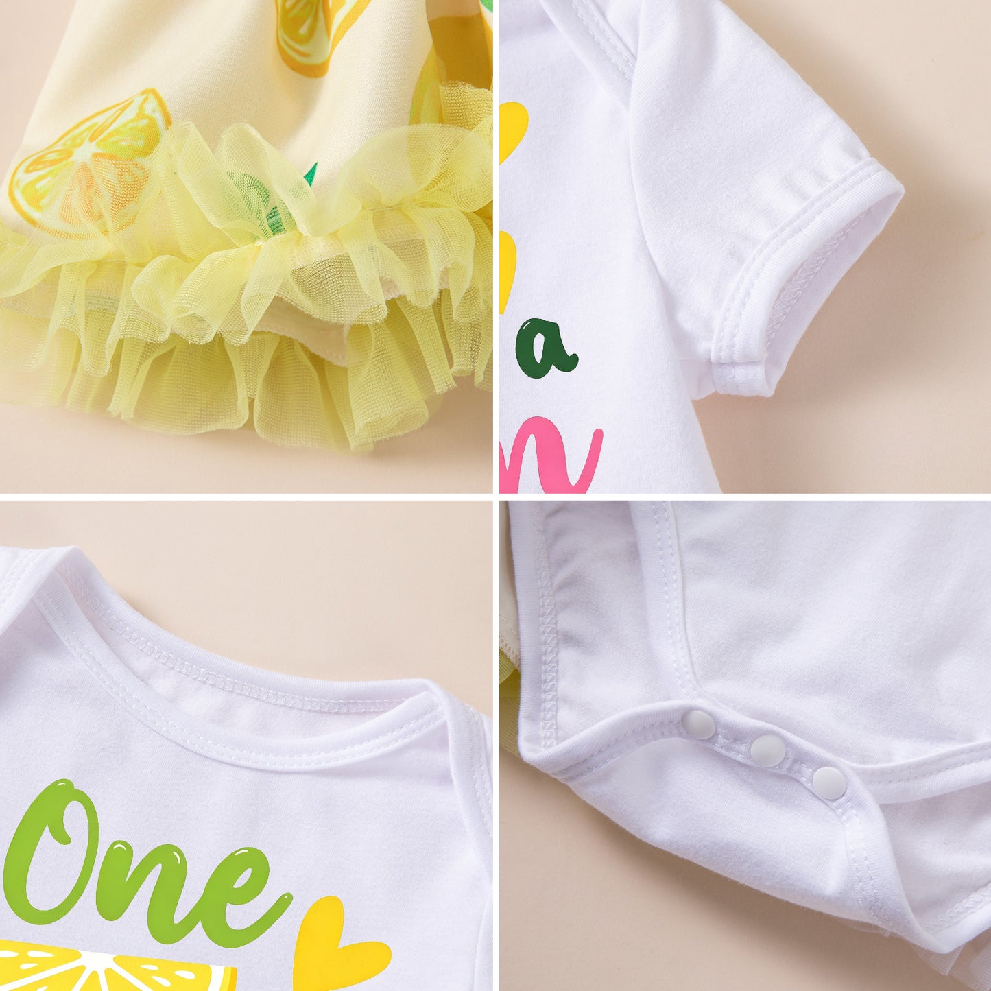 Baby Summer Clothes Girl Lemon Print Princess Dress First Birthday Party Romper Baby Photo Shoot Formal Outfit Set