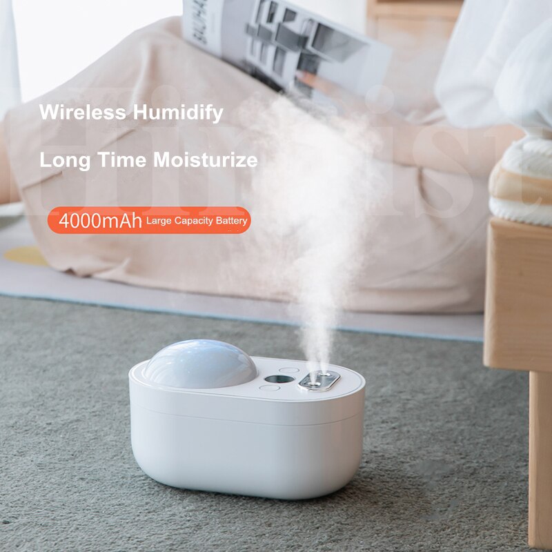1L Projection Light Air Humidifier Dual Nozzle 4000mAh Rechargeable Battery Wireless Ultrasonic Aroma Diffuser Mist Maker Fogger