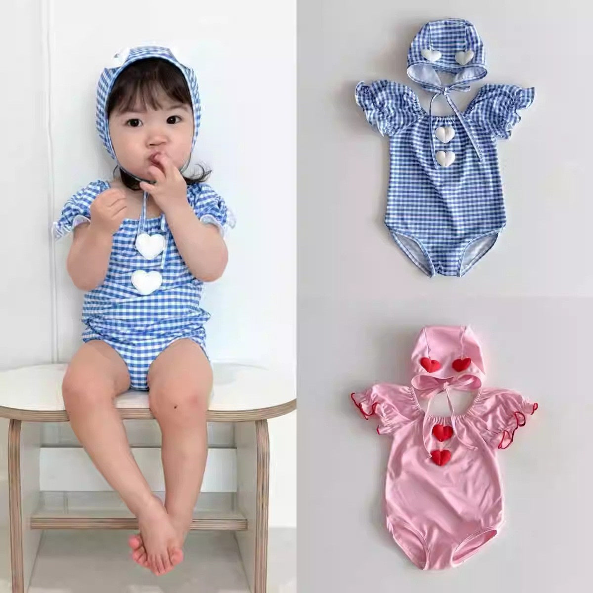 One-piece checkered swimsuit