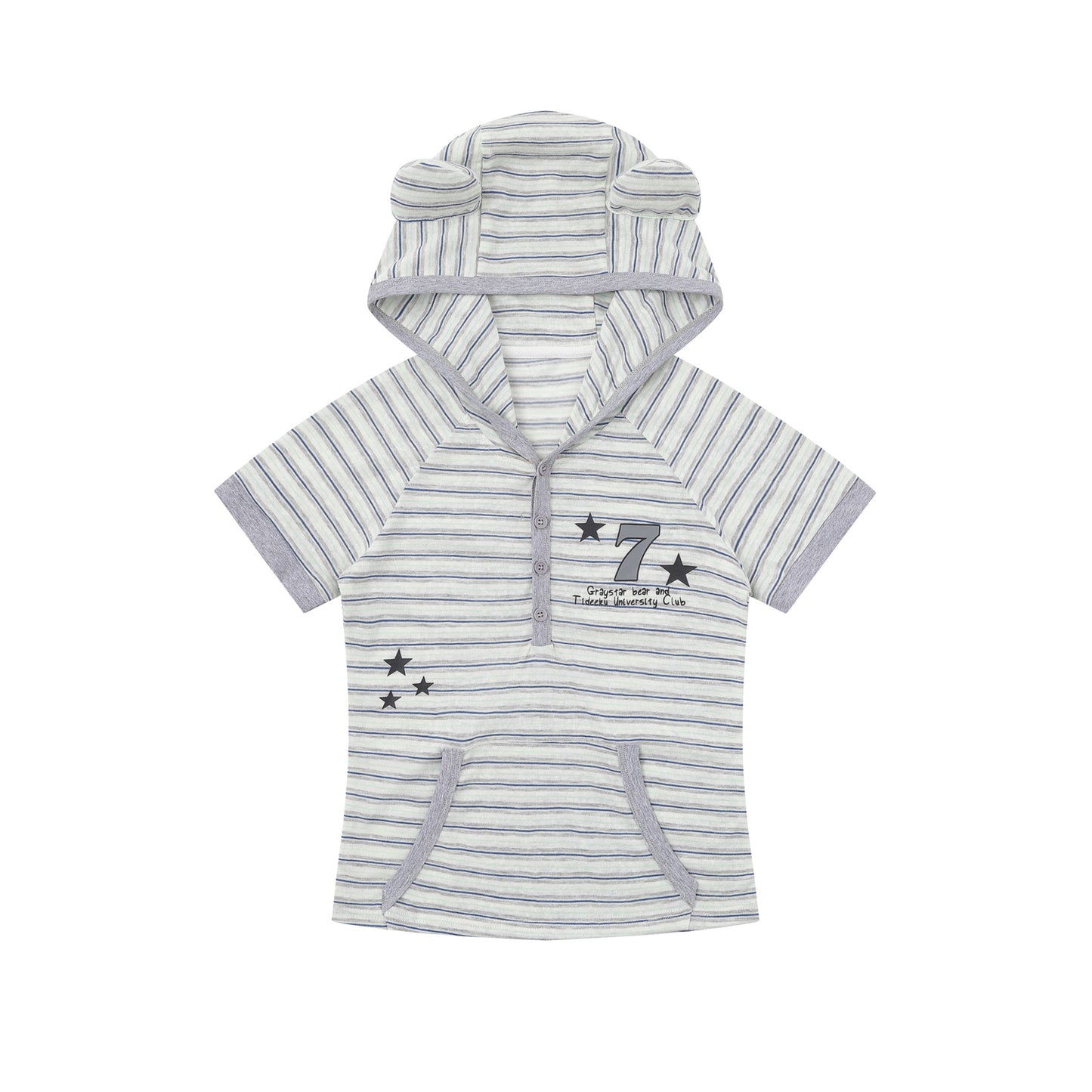 Short Sleeve Striped Color-block Printed Hooded T-shirt Top for Layering or Outer Wear