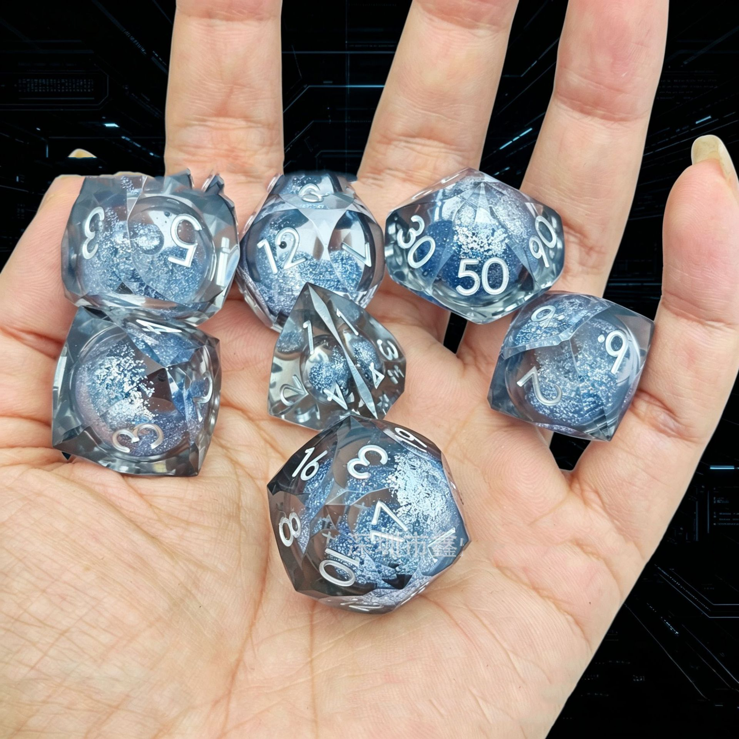 Polygon Dice Set Gemstone Appearance Liquid Resin DND Dungeons &amp; Dragons COC TTRPG D6