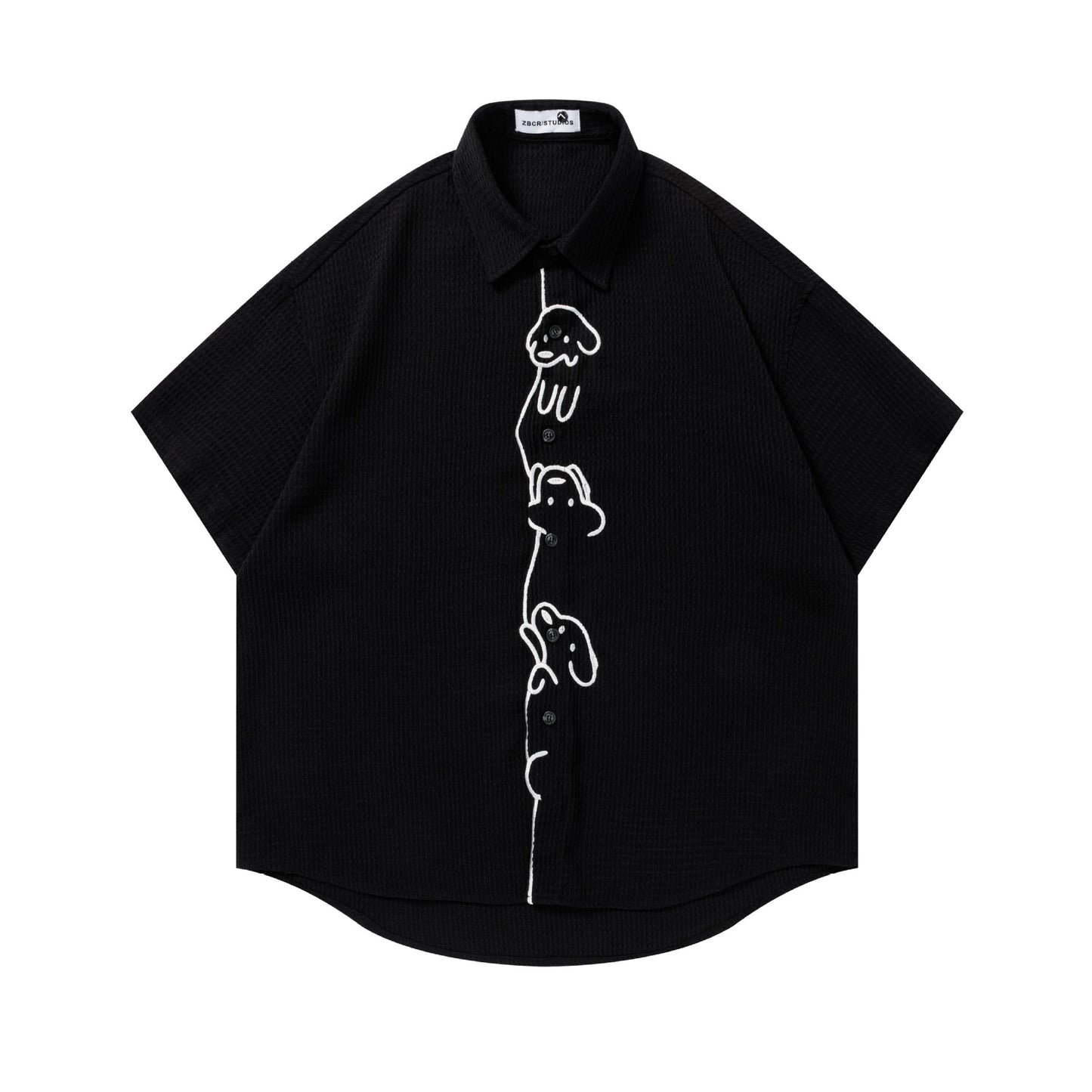 Cute little dog embroidered short sleeved shirt