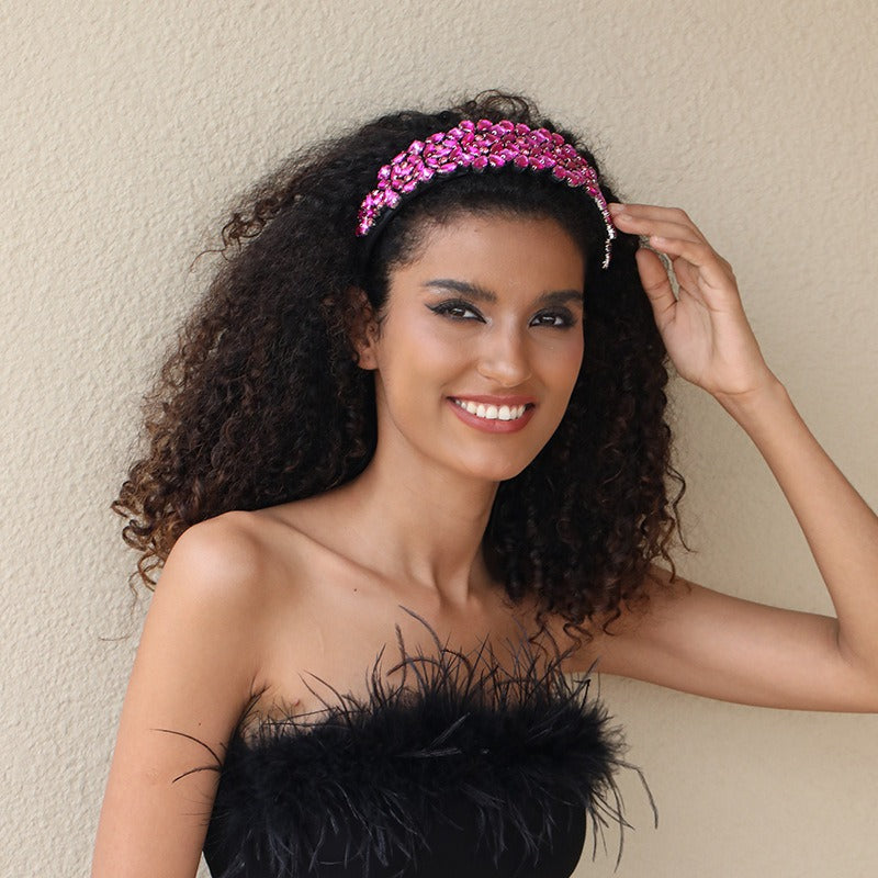Baroque wide edge full set with colored glass diamond flower headband for fashion