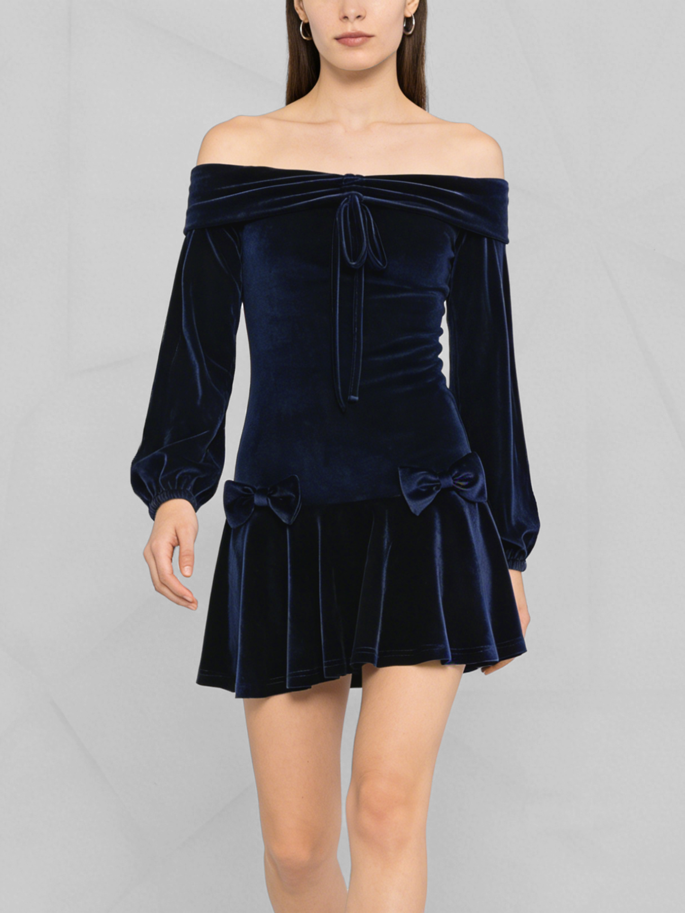Elegant velvet off-shoulder lantern sleeve dress for women