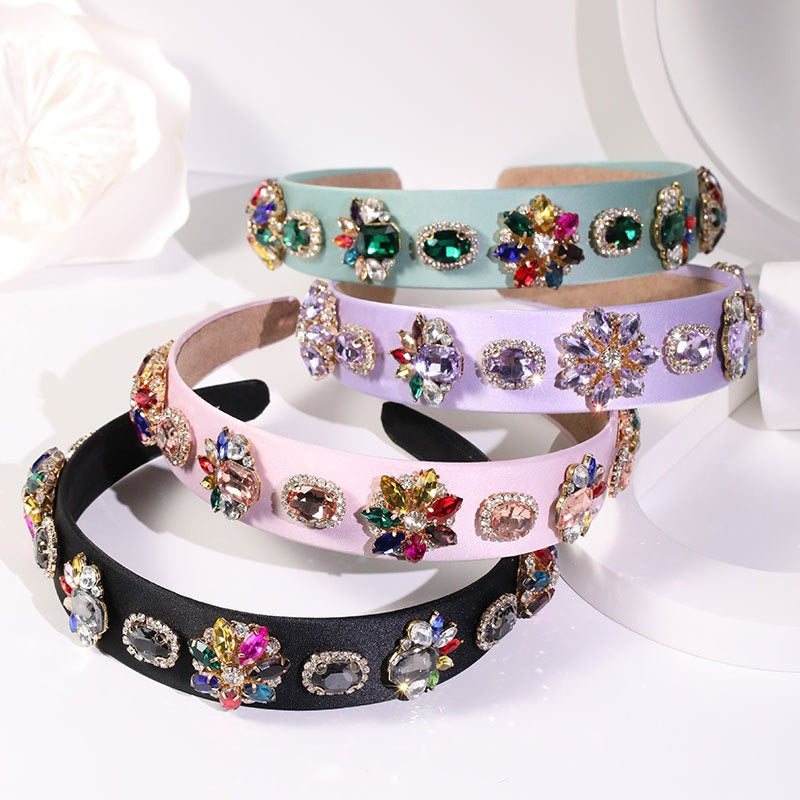 Tidal inlaid colored glass diamond ultra sparkling wide edge sponge face wash headband headwear