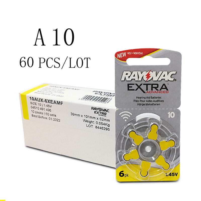 60 PCS Rayovac Extra Zinc Air Hearing Aid Batteries A10 10A 10 PR70 Hearing Aid Battery A10 for Hearing Aids