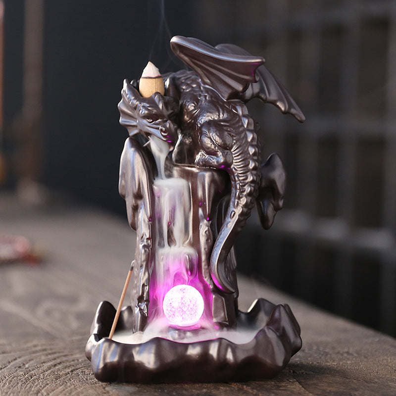 Ceramic Smoke Back Flow Agar Wood Furnace Nordic Pterosaur Led Light Back Flow Furnace Ornaments
