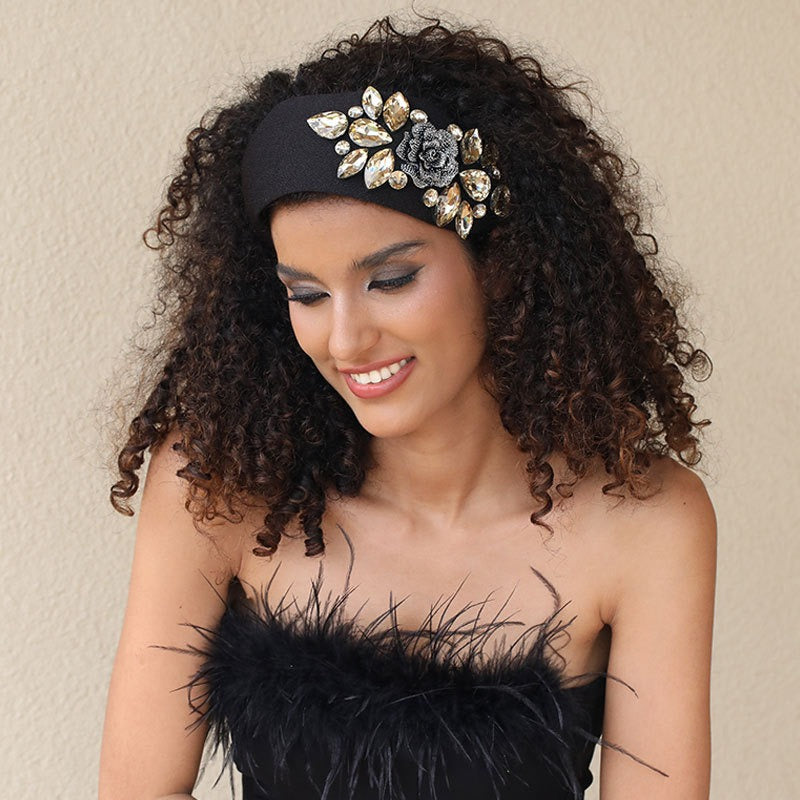 Fashion Rose Water Diamond Hair Hoop Wide Edge Fabric Headband