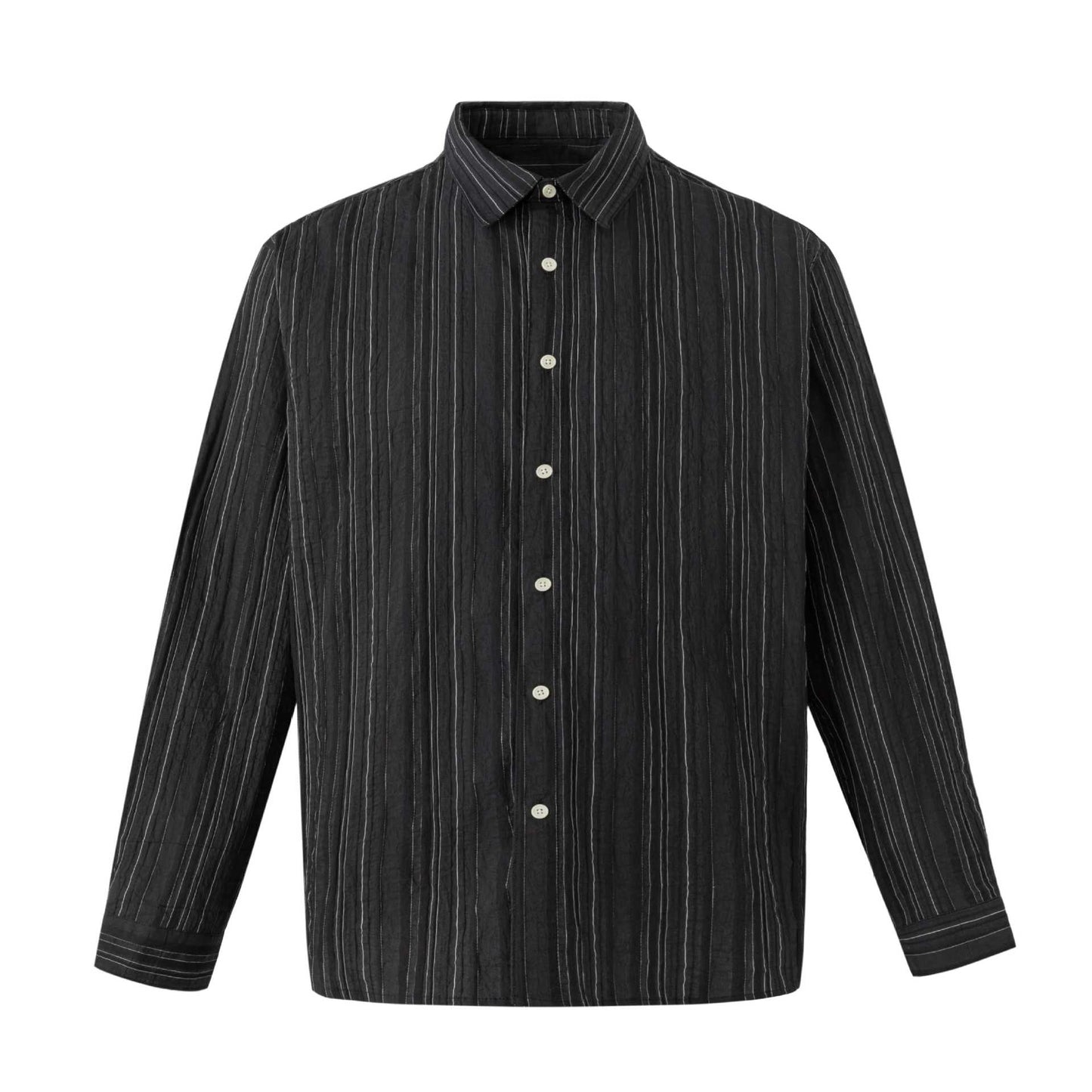 Vertical Stripe Subtle Pattern Casual Retro Long Sleeve Shirt